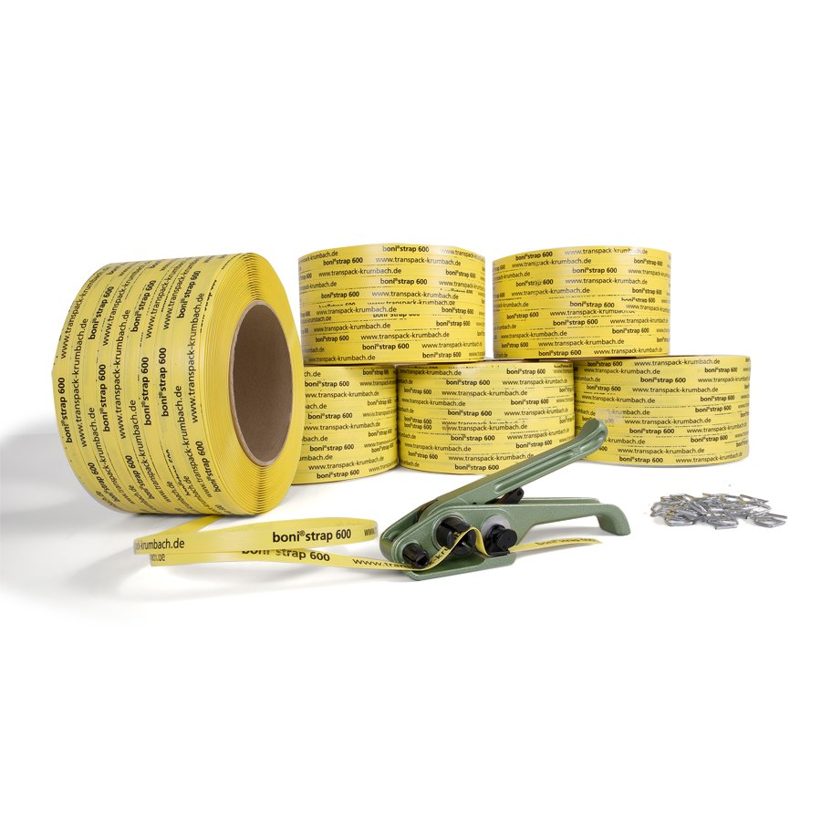 Mit einem passenden Umreifungswerkzeug lsst sich das bonistrap 600 einfach verarbeiten