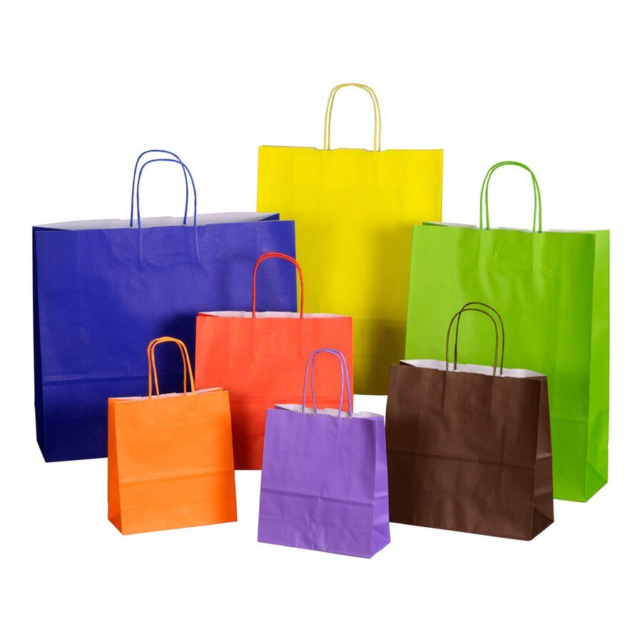 Die praktischen Tragetascher aus robustem Kraftpapier gibt es in verschiedenen Farben und Größen Die praktischen Tragetascher aus robustem Kraftpapier gibt es in verschiedenen Farben und Größen