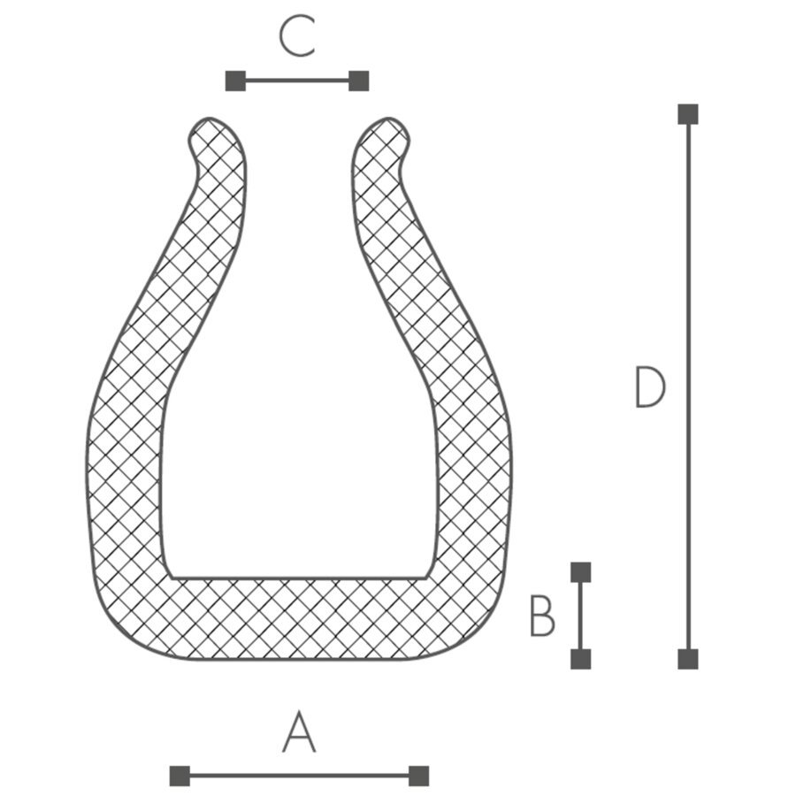 Abmessungen des Schaumprofils (siehe Preistabelle) Abmessungen des Schaumprofils (siehe Preistabelle)