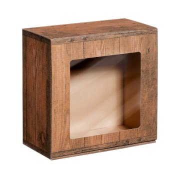 Vintage-Geschenkbox in Holzoptik mit Sichtfenster - für kleine Aufmerksamkeiten mit großer Wirkung
