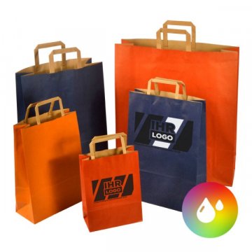 Hochwertige Kraftpapier-Tasche in unterschiedlichen Größen und Farben mit individueller Bedruckung