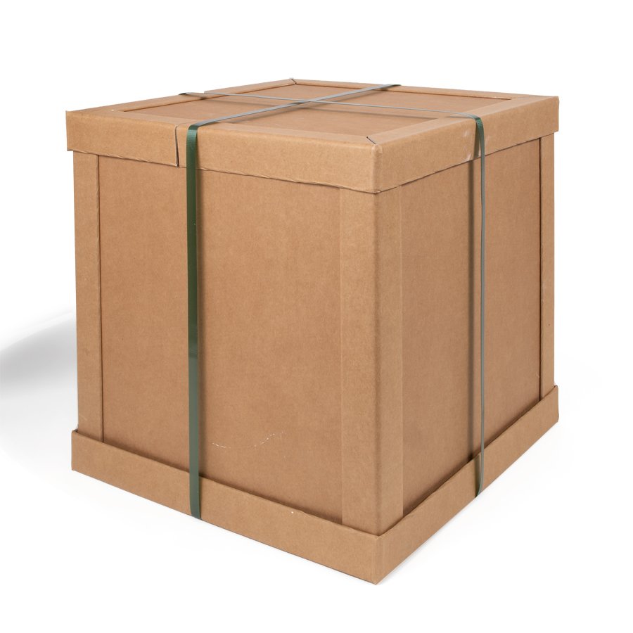 Ein Umreifungsband sorgt fr einen sicheren Verschluss der Kiste