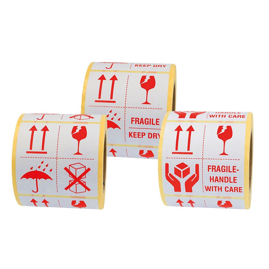 3 Rollen weies Etikett mit rotem Aufdruck