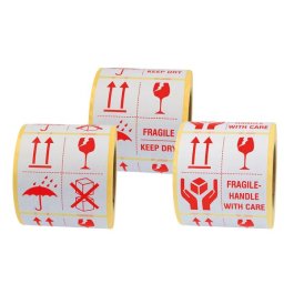 3 Rollen weies Etikett mit rotem Aufdruck