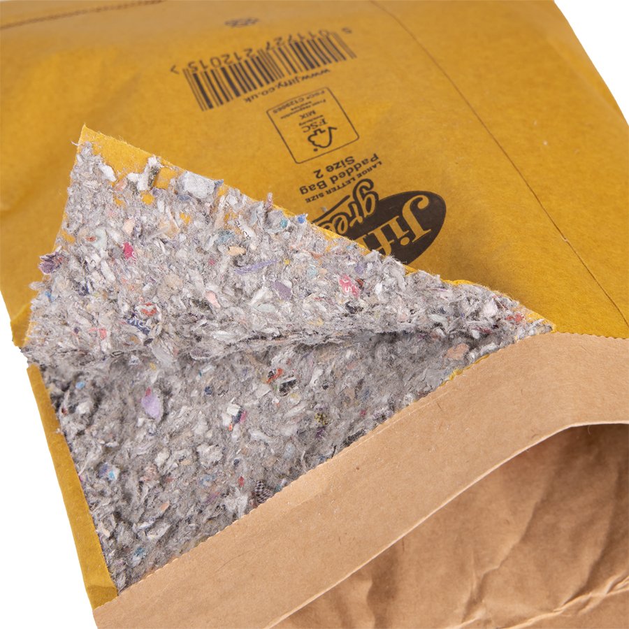 Die Polsterung der Papiertaschen besteht aus Recyclingpapier