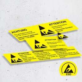 Sammelaufnahme 3 Etiketten gelb mit schwarzem Aufdruck