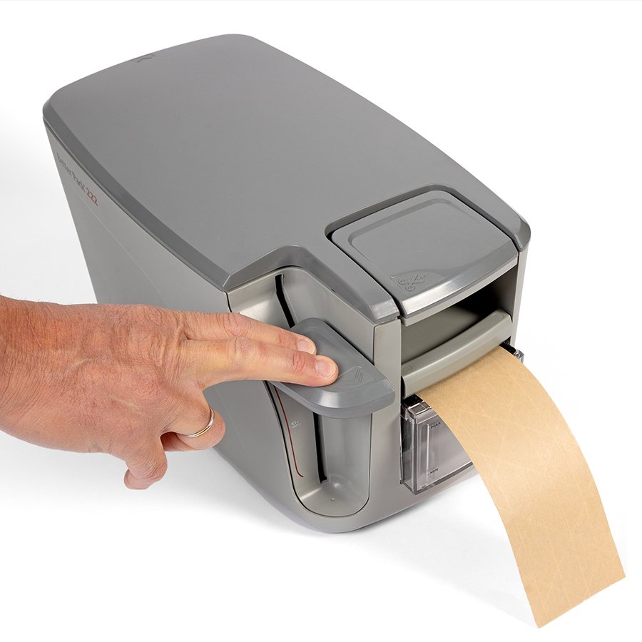 Ausgabe des Nassklebebandes auf Knopfdruck