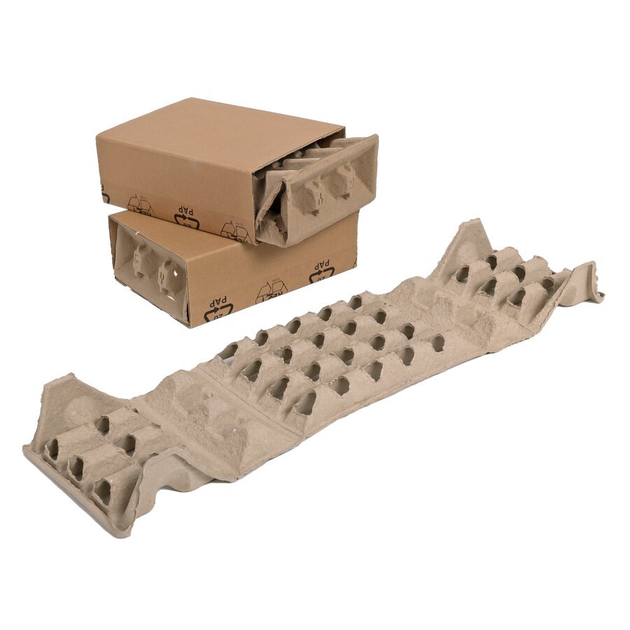 Das Innenteil aus Faserguss wird einfach in den Umkarton geschoben und verklebt