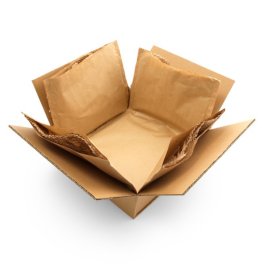 Der Karton wird mit diesem isolierenden Fllmaterial ausgehllt