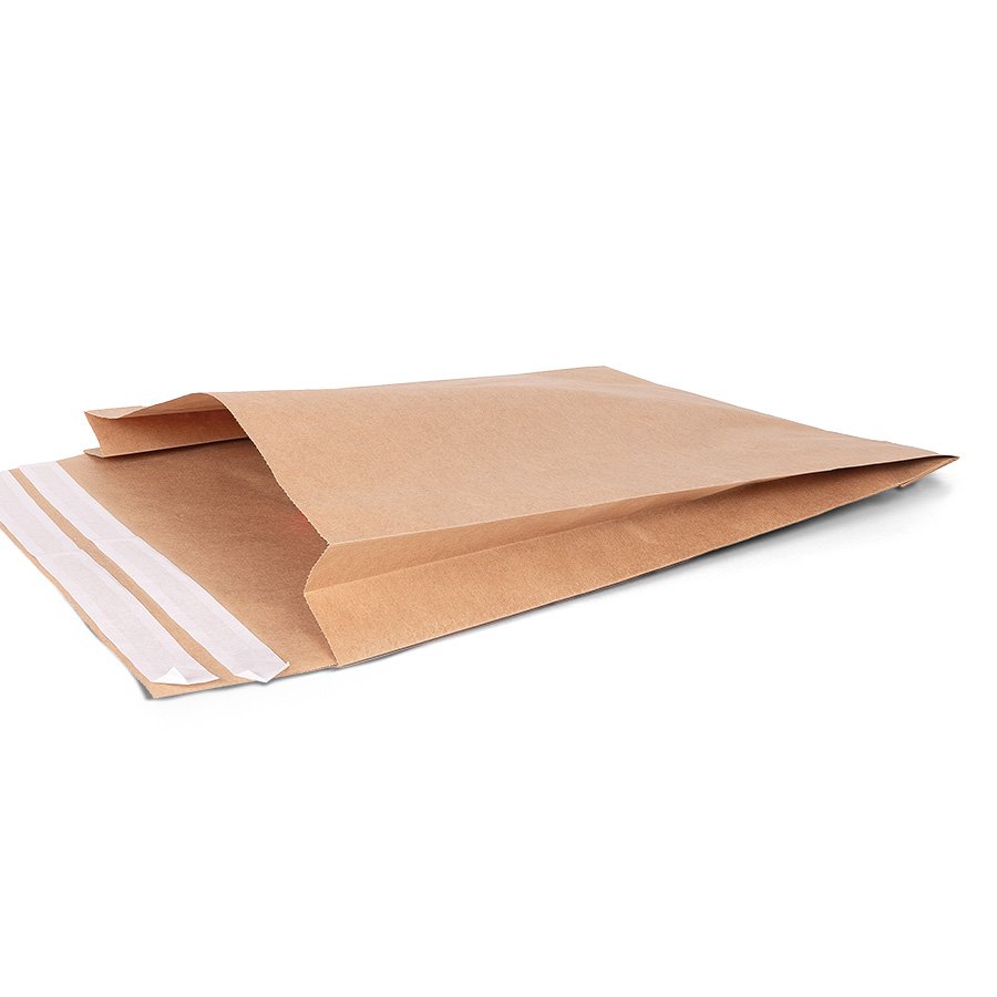 Papier-Versandtasche mit sichtbarer Seitenfalte und keiner Bodenfalte