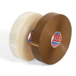 Grorollen Maschinenklebeband transparent und braun nebeneinander