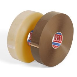 Grorollen Maschinenklebeband transparent und braun nebeneinander