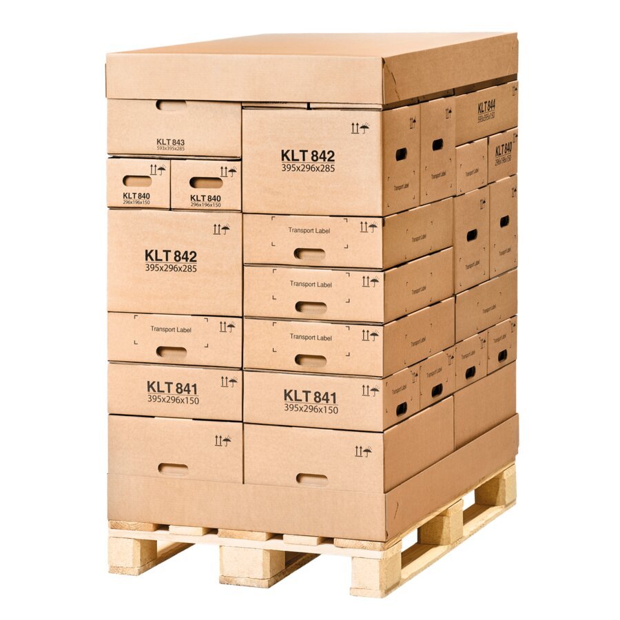 Auch mit Palettendeckel/-boden aus Wellpappe kombinierbar