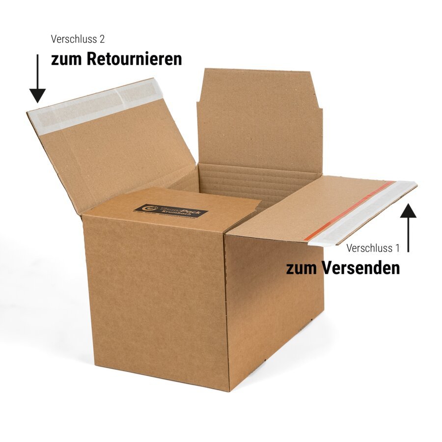 Nach dem ersten Verschlie�en kann der Karton ge�ffnet, wiederverschlossen und nochmal verschickt werden