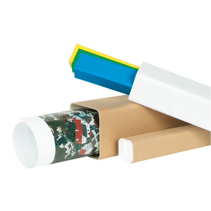 Lange eckige oder runde Produkte wie aufgerollte Drucksachen lassen sich damit einfach verpacken