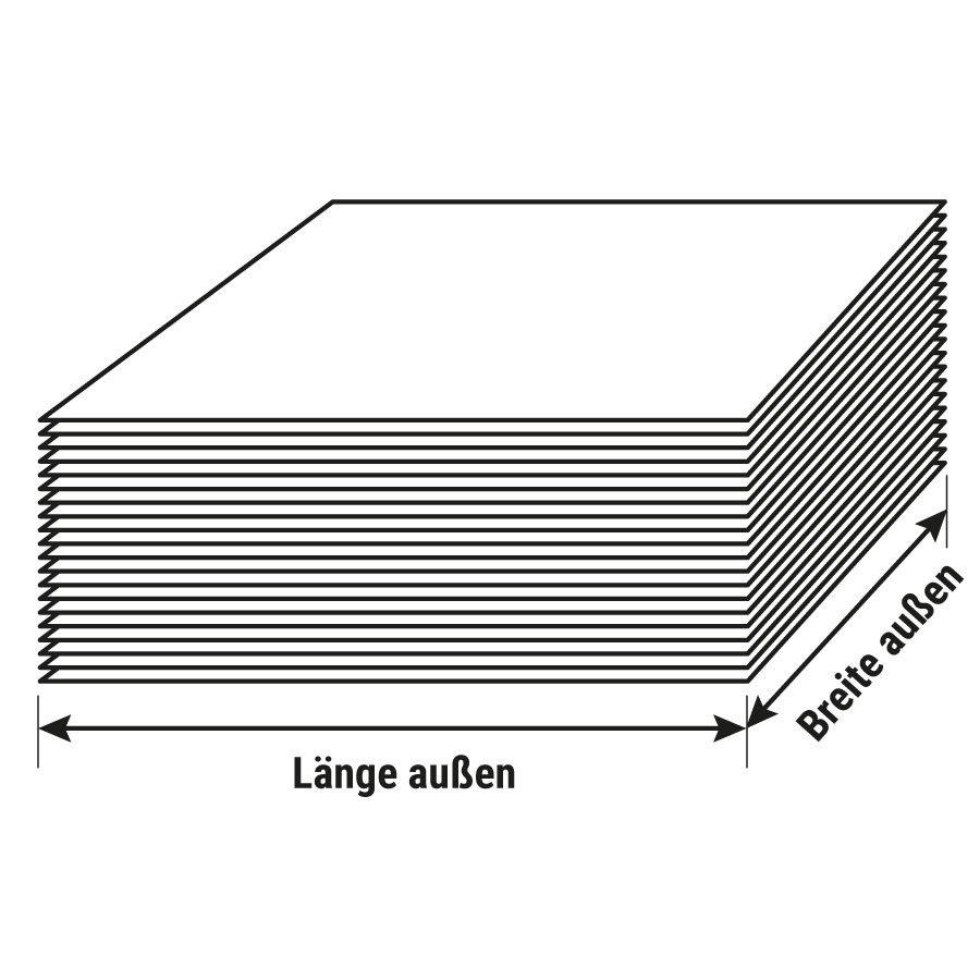 Skizze Stapel Seidenpapier mit Angabe Lnge x Breite 
