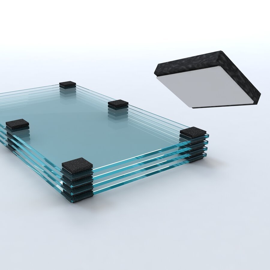 Glass Pads eignen sich als Distanzhalter zwischen Produkten mit stoß- und kratzempfindlicher Oberfläche Glass Pads eignen sich als Distanzhalter zwischen Produkten mit stoß- und kratzempfindlicher Oberfläche