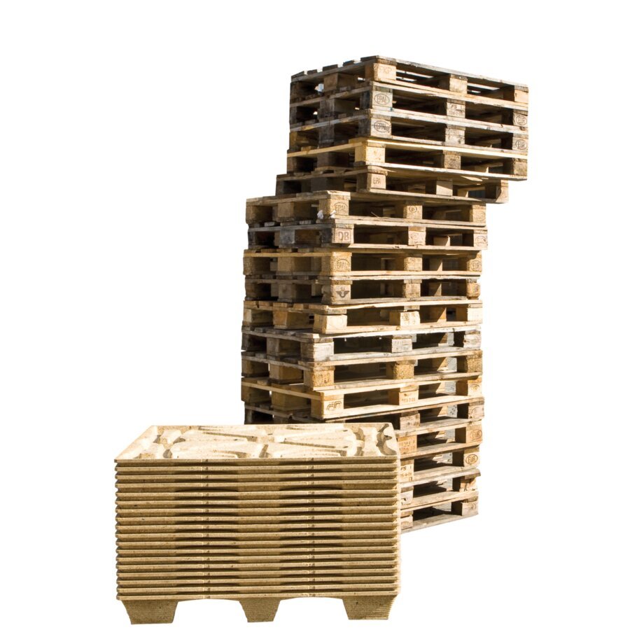 Ineinander stapelbare Inka-/Pressspanpaletten sparen ber 33% Lagerflche