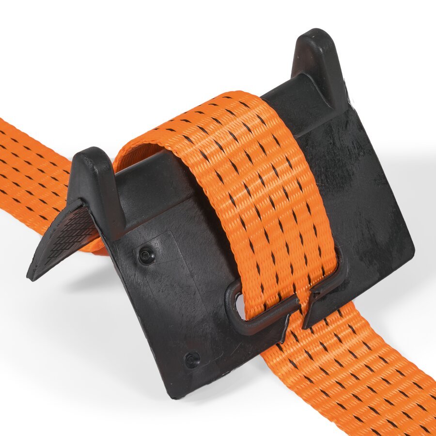 Extra breite Kantenschutzecken mit Bandführung für zuverlässigen Halt Extra breite Kantenschutzecken mit Bandführung für zuverlässigen Halt