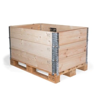 Das flexible Container-System besteht aus mehreren faltbaren Rahmenteilen aus stabilem Vollholz