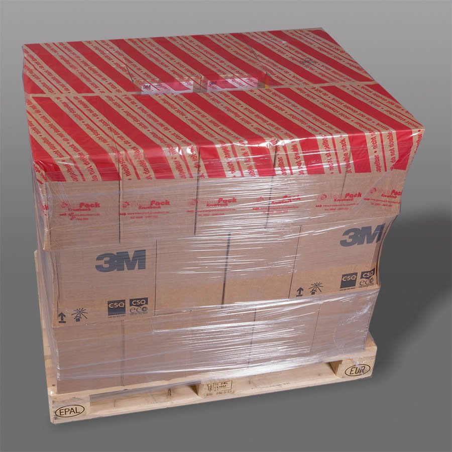 Palettenabdeckblatt in roter Ausfhrung mit zweisprachigem Warndruck