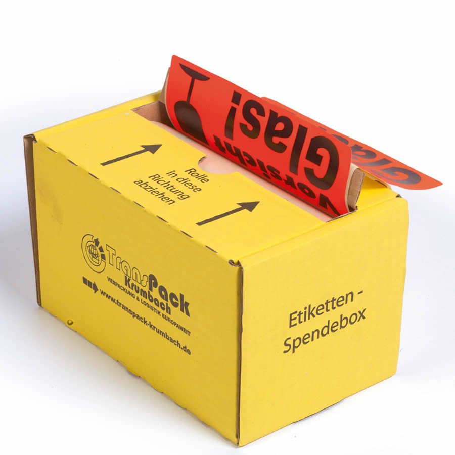 Warnetikett im Spendekarton