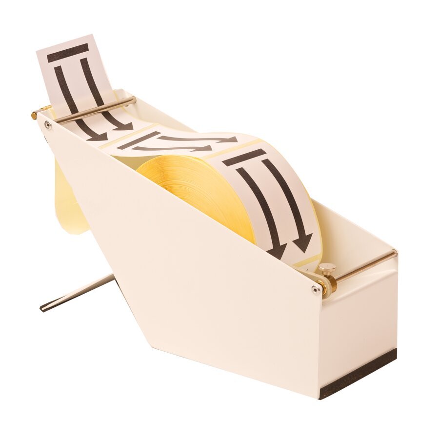 Der stabile Etikettenspender eignet sich sowohl fr innen- als auch fr auengewickelte Rollen