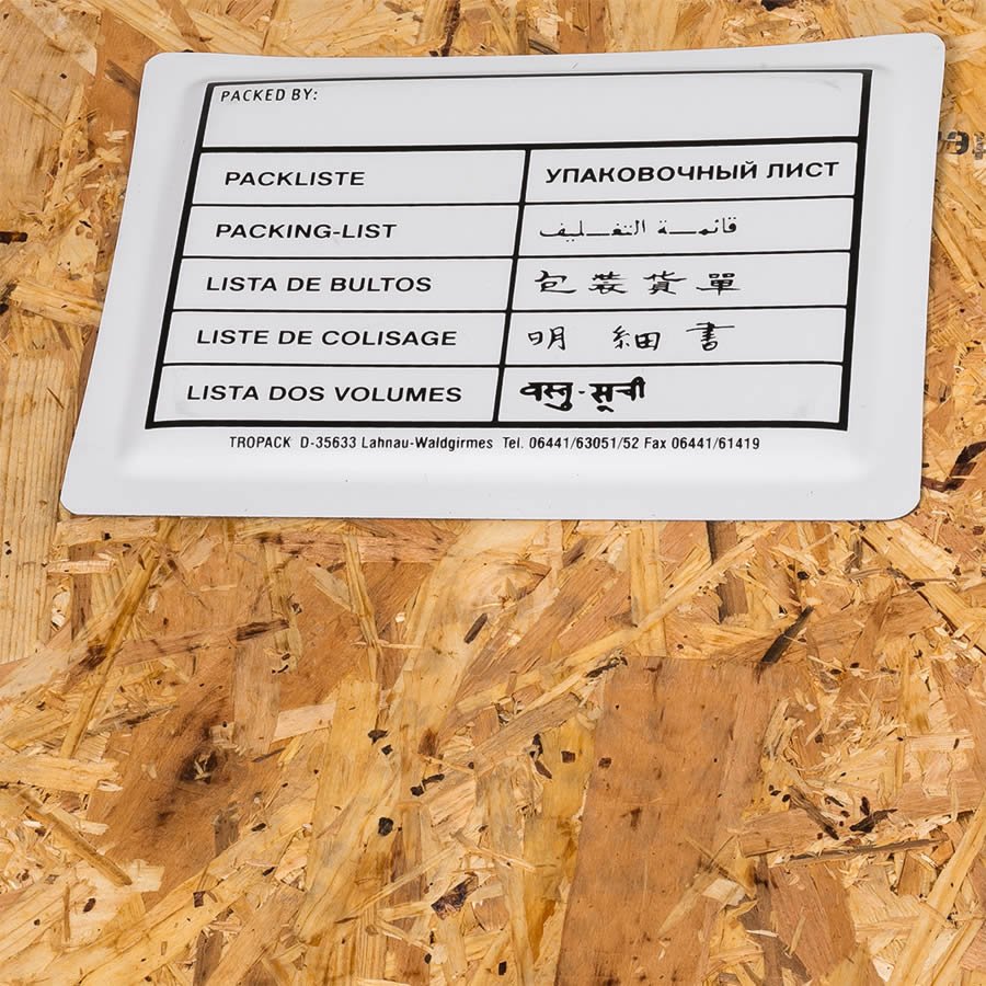 Am Versandkarton befestigt sind Ihre Papiere fr den Empfnger sofort auffindbar