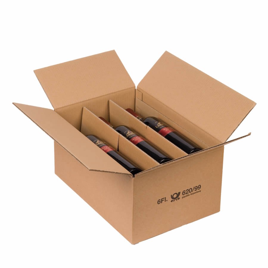 Die praktischen Einlagen aus Wellpappe bieten Platz für bis zu 12 Flaschen - sicher voneinander getrennt Die praktischen Einlagen aus Wellpappe bieten Platz für bis zu 12 Flaschen - sicher voneinander getrennt