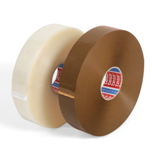 Gro�rollen Maschinenklebeband transparent und braun nebeneinander